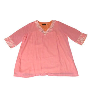 Bob Mackie Wearable Art Tunic Top Blouse Bling Embroidered Women Plus Size 3X